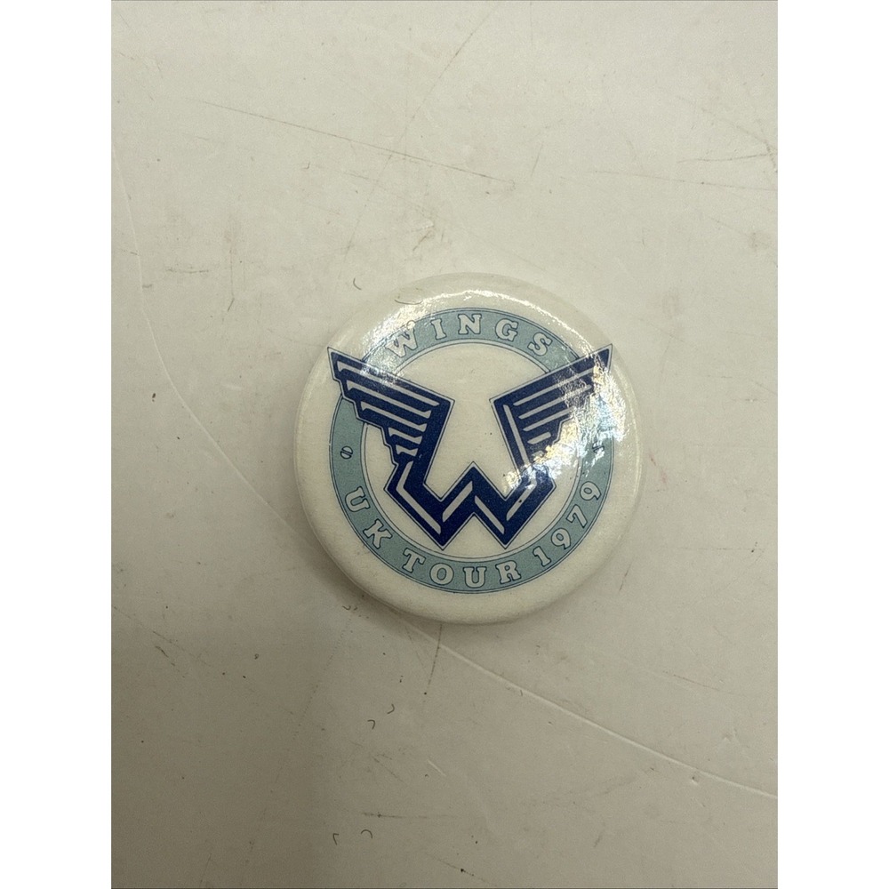 Vintage Wings UK Tour 1979 Jacket Lapel Pin Paul McCartney Band Blue Gold